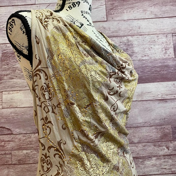 Baby Phat Tan/Gold/Studded 'Seductive Dream' Open Back Mini Halter Dress NWOT - Picture 5 of 12